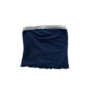 RSQ Navy Blue Ribbed Lace Trim Tube Top Small